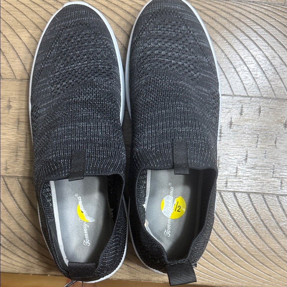 Tommy Bahama Black Knit Slip-On Athletic Sneakers with White Sole